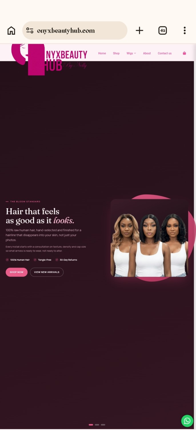 Onyx Beauty Hub website screenshot