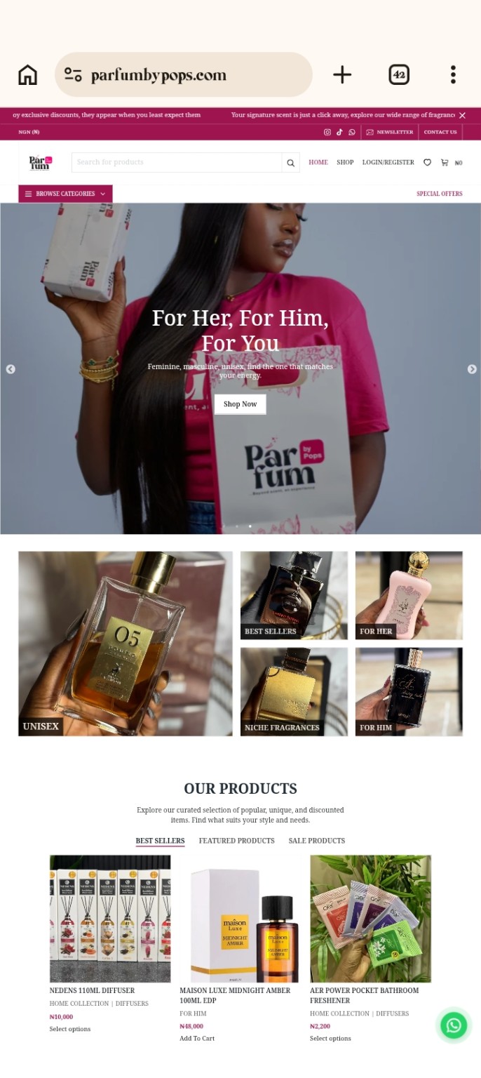 Parfum By Pops website screenshot
