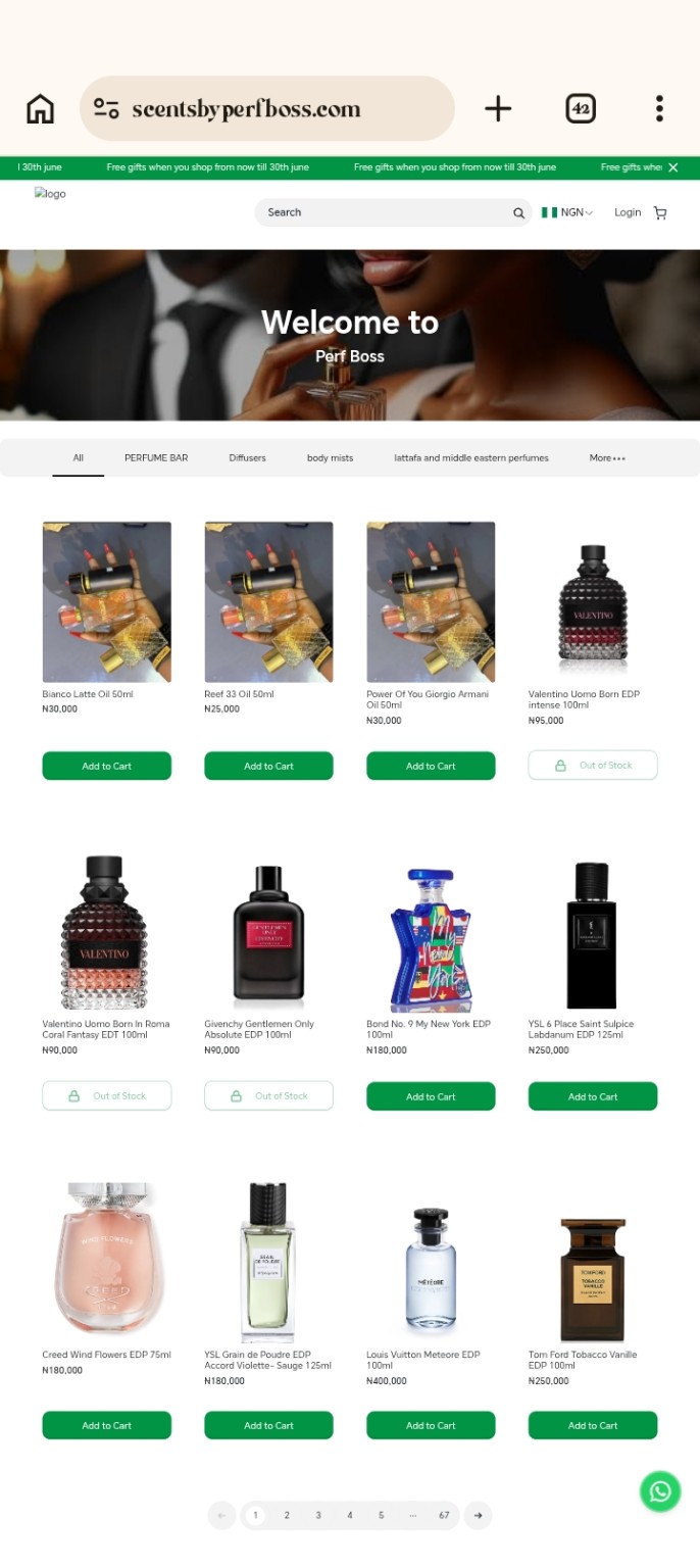 Scents By Perf Boss website screenshot